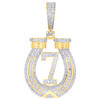 10K Yellow Gold Real Diamond Good Luck Charm Lucky # 7 Horseshoe Pendant 5/8 CT