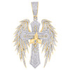 10K Yellow Gold Diamond Charm Prayer Hand Pointed Cross w/ Wings Pendant 1.75 CT