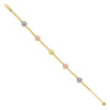 10K Tri Color Gold Women's Diamond Cut Bead Ball & 8mm Puffed Heart 8" Bracelet