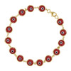 Real 10K Yellow Gold Women's Red Enamel Good Luck 6mm Evil Eye Link 7" Bracelet