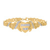Real 10K Two Tone Gold Womens D/C 19mm I LOVE YOU Heart & X Stampato 7" Bracelet