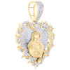 10K Yellow Gold Diamond Heart Wreath Mother Mary & Baby Jesus Pendant 3/4 CT