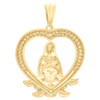 14K Yellow Gold Natural Diamond Enameled Virgin Mother Mary Heart Pendant 1/2 CT