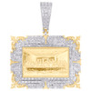 10K Yellow Gold Natural Diamond Lily Flower Rectangle Last Supper Pendant 5/8 CT