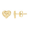 10K Yellow Gold Women's Diamond Cut 9mm Flat Nugget Design Heart Stud Earrings