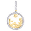 10K Yellow Gold Natural Diamond 3D Round Medallion Mermaid Circle Pendant 1 CT