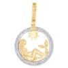 10K Yellow Gold Natural Diamond 3D Round Medallion Mermaid Circle Pendant 1 CT