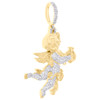 10K Yellow Gold Natural Diamond Unisex Charm Flying Angel w/ Harp Pendant 1/2 CT
