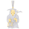 10K Yellow Gold Natural Diamond Grim Reaper Charm Santa Muerte Pendant 2.25 CT