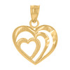 10K Yellow Gold Women's 0.75" Diamond Cut Charm Graduated Triple Heart Pendant