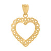 10K Yellow Gold Women's 0.85" Diamond Cut Charm Floral Border Open Heart Pendant