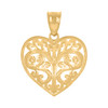 10K Yellow Gold Women's Milgrain Love Charm Filigree Tree of Life Heart Pendant