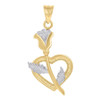 10K Two Tone Gold Women's 1.60" Textured Love Charm Heart Frame w/ Rose Pendant