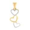 10K Two Tone Gold Women's Dimaond Cut 1" Stacked Vertical Triple Hearts Pendant