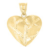 10K Yellow Gold Women's Diamond Cut 1.35" Charm Leaf Etch Puffed Heart Pendant