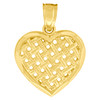 10K Yellow Gold Women's 0.75" Textured D/C Charm Lattice Pattern Heart Pendant