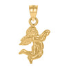 10K Yellow Gold Unisex 0.80" Diamond Cut Charm Flying Angel w/ Wings Pendant