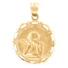 10K Yellow Gold Unisex 0.90" Textured Circle Cupid Charm Sitting Angel Pendant