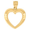 10K Yellow Gold 0.80" Diamond Cut Love Charm Milgrain Border Open Heart Pendant