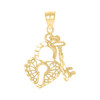 10K Yellow Gold 1.10" Diamond Cut Love Charm Filigree Heart Lock & Key Pendant