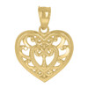 10K Yellow Gold 0.75" Polished Love Charm Filigree Pattern Double Heart Pendant