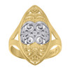 10K Two Tone Gold 24.5mm Textured Domed Band Pointed Oval Filigree Ring | Size 8