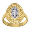 10K Two Tone Gold 18.5mm Textured Domed Band Oval Filigree Double Heart Ring