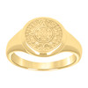 10K Yellow Gold Men's High Polished 16mm Circle Signet Aztec Calendar Pinky Ring