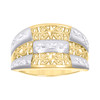 10K Two Tone Gold 11.5mm Diamond Cut Concave Band Textured Beaded Filigree Ring