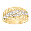 10K Two Tone Gold Women's 11.5mm Diamond Cut Domed Band Beaded Leaf Pattern Ring