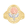 10K Tri-Color Gold Women's 17mm Split Shank Wavy Oval Frame Rose Flower Ring
