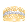 10K Two Tone Gold Women's 11mm Diamond Cut Concave Band Textured S Filigree Ring