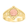 10K Two Tone Gold Women's 12mm Polished Domed Band Hearts Filigree Rose Ring