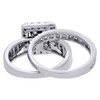 10K White Gold Diamond Square Halo Quad Engagement Ring Bridal Set 1.50 Ct.