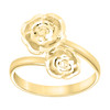 10K Yellow Gold Women's 16mm Diamond Cut Floral Double Flowers Roses Bypass Ring