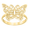 10K Yellow Gold Women's 14.5mm Diamond Cut Textured Band Filigree Butterfly Ring
