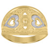 10K Two Tone Gold Women's Diamond Cut 13.5mm Love Band Filigree Heart Dome Ring