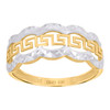 10K Two Tone Gold Women's Diamond Cut 8mm Band Wavy Border Open Greek Key Ring