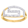 10K Two Tone Gold Womens Diamond Cut 9.5mm Split Shank Band Domed Greek Key Ring
