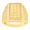 10K Yellow Gold Men's D/C 19mm Textured Rectangle Top Lattice Pattern Pinky Ring