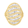 10K Two Tone Gold Women's Diamond Cut 24.5mm Split Shank Domed Wavy Oval Ring