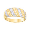 10K Two Tone Gold Women's Diamond Cut 9mm Beaded Band Wavy Domed Stackable Ring