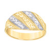 10K Two Tone Gold Women's Diamond Cut 9.5mm Beaded Band Faceted Wavy Domed Ring
