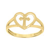 10K Yellow Gold Women's Hgh Polished 9.5mm Split Shank Band Cross in Heart Ring