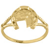 10K Yellow Gold Womens 10mm Twist Split Band Horse Head Good Luck Horseshoe Ring