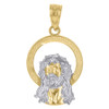 10K Two Tone Gold Unisex 0.90" Textured Round Frame Jesus Christ Face Pendant