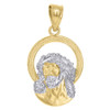 10K Two Tone Gold Unisex 0.85" Textured Round Frame Jesus Christ Face Pendant