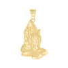 10K Yellow Gold Unisex 1.20" Textured Religious Charm D/C Praying Hands Pendant