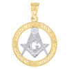 10K Two Tone Gold Unisex 0.85" D/C Textured Frame Masonic Free Mason Pendant