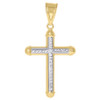 10K Two Tone Gold Unisex 2.15" Diamond Cut Charm Textured Center X Cross Pendant
